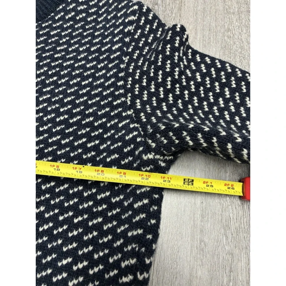Vintage L.L.Bean Birdseye 100% Wool Blue White Fisherman Sweater Norway Made L
